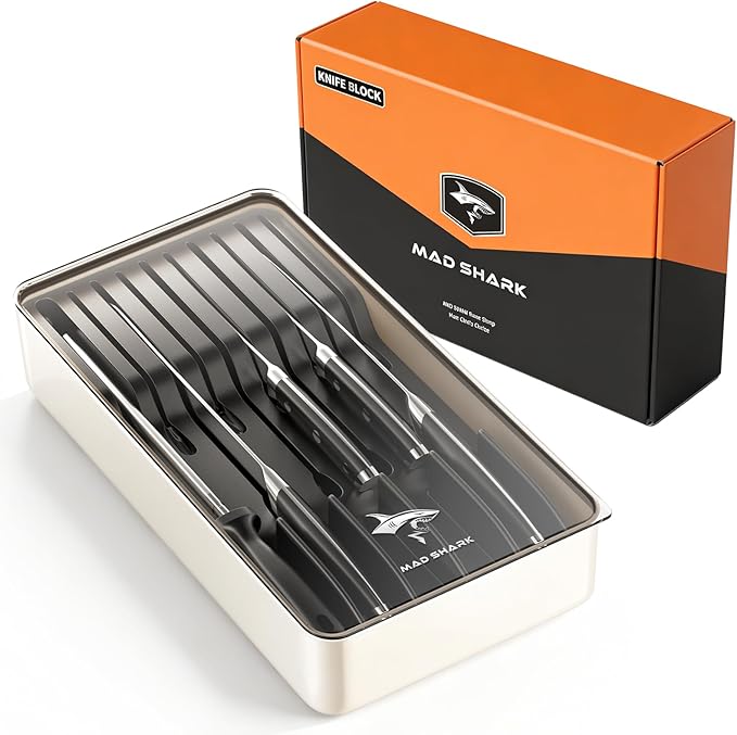MAD SHARK 2-in-1 Detachable Knife Block & Silverware Organizer, Drawer Knife Holder for 10 Knives, BPA-Free, Blade-Safe Slots, Save Counter Space, Kitchen Drawer or Counter Storage, No Knives