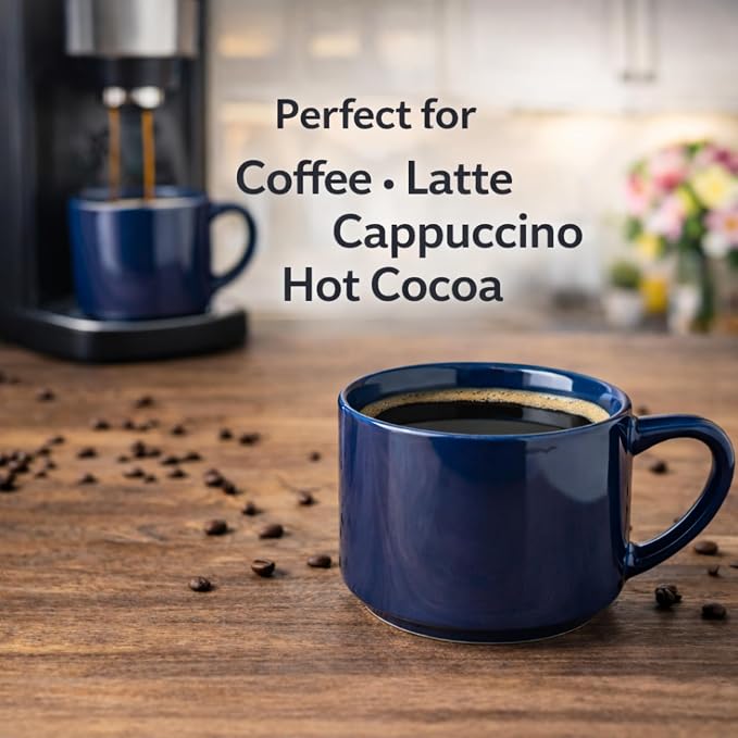 GBhome 14 OZ Coffee Mugs Set of 6, Stackable Ceramic Mugs for Men, Women, Modern Coffee Cups for Latte,Cappuccino,Hot Cocoa. Dishwasher & Microwave Safe, Navy Blue
