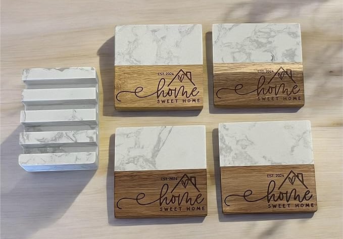 Personalized Marble Charcuterie Board with Serving Tools - New Home Gift, Unique Wedding Gift, Real Estate Closing Gifts - Natural Acacia Engraved Charcuterie Board (Closing Gift)