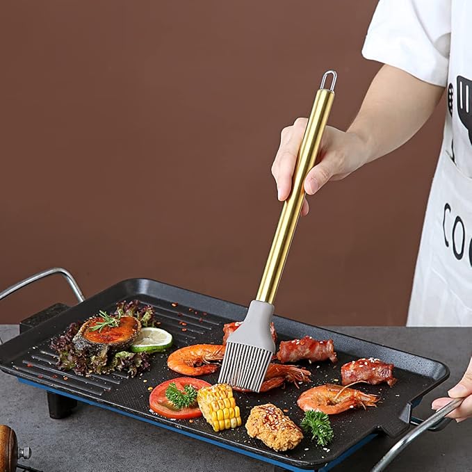 Gold Basting Brush, Berglander Non-stick Silicone Kitchen Brush For Cooking With Titanium Gold Plating Handle, Barbeque Brush, Pastry Brush, BBQ Brush, Dishwasher Safe, Easy to Clean