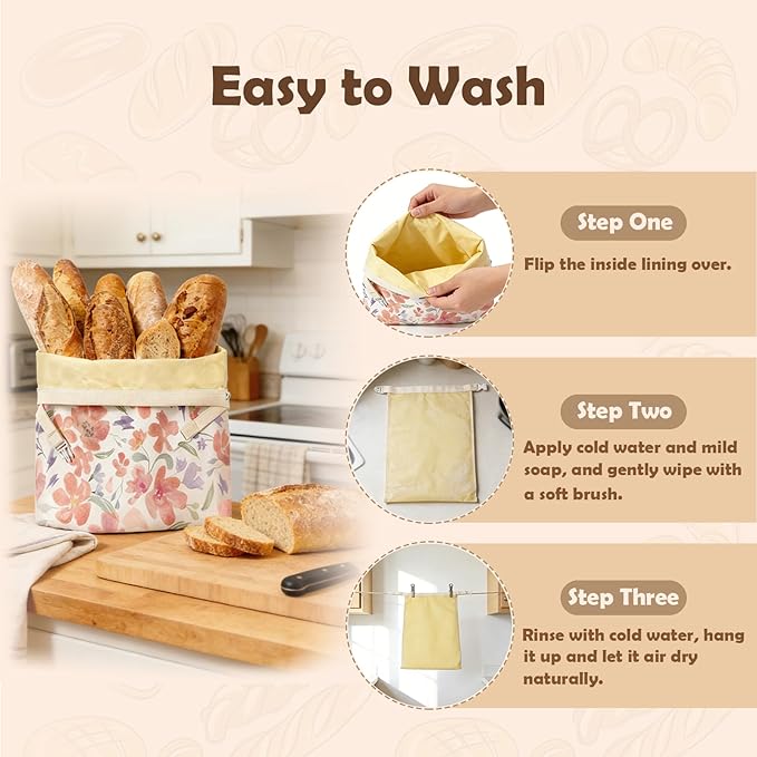 2 Pack Beeswax Bread Bags, Large 17'' x 13'' Reusable Bread Storage Bags with Natural Beeswax Liner, Cotton Cloth Sourdough Bread Bags for Homemade Bread Baking & Food Freezer Storage to Keep Fresh