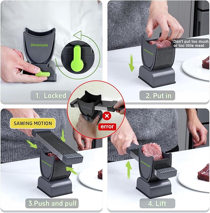 Fresh Meat Slicer, Manual Meat Slicer for Fresh Raw Meat, Meal Prep for the Week, Adjustable Thickness 2mm or 4mm, 17 Blades get 18 Meat Slices, Meat Cleavers can be Sliced, Striped, Diced -Gray