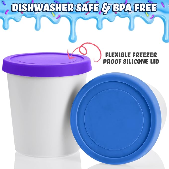 Nuenen 5 Pack Ice Cream Containers 1Qt Freezer Storage Tubs with Silicone Lids and Spoon for Homemade Ice Cream Reusable, Sorbet Dishwasher Safe (Dark Series Colors)