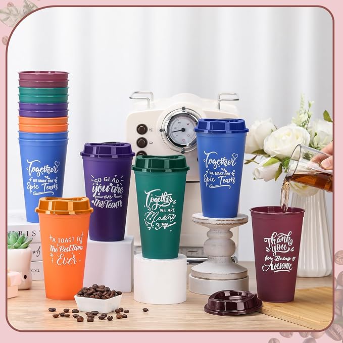 Pickmesh 15 Pcs Employee Appreciation Gifts Bulk 16 oz Plastic Tumblers with Lids Graduation Teacher Appreciation Gifts Reusable Coffee Cups for Staff Volunteer Coworker Team (Multicolor)