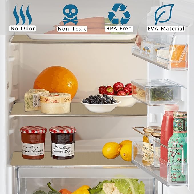 HooTown Kitchen Shelf Liner Drawer Liners, 17.5"W x 196.8"L Non-Adhesive Cabinet Cupboard Liners Refrigerator Waterproof Fridge Mat with Durable Kitchen Cabinet Mat for Drawers, Shelves, Pantry, Khaki