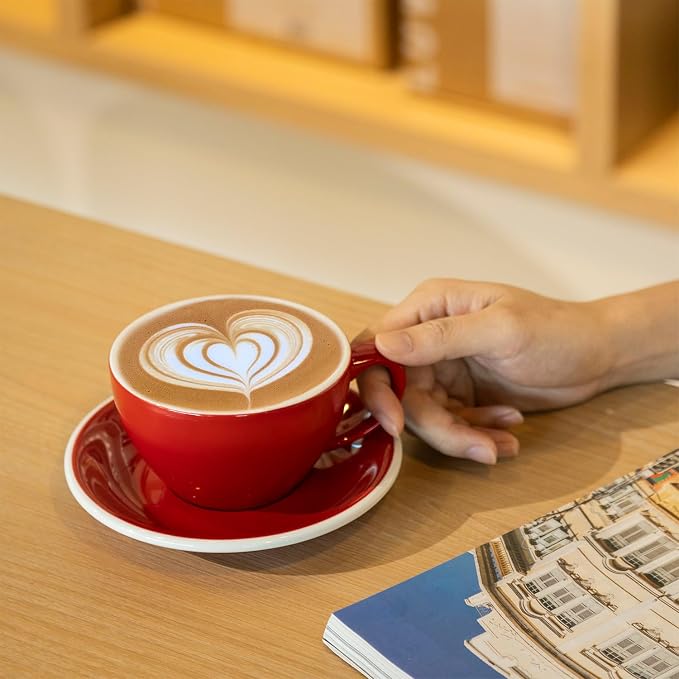 Loveramics 2 Set x 10 oz Latte Art Cup and Saucer (Yellow + Red)