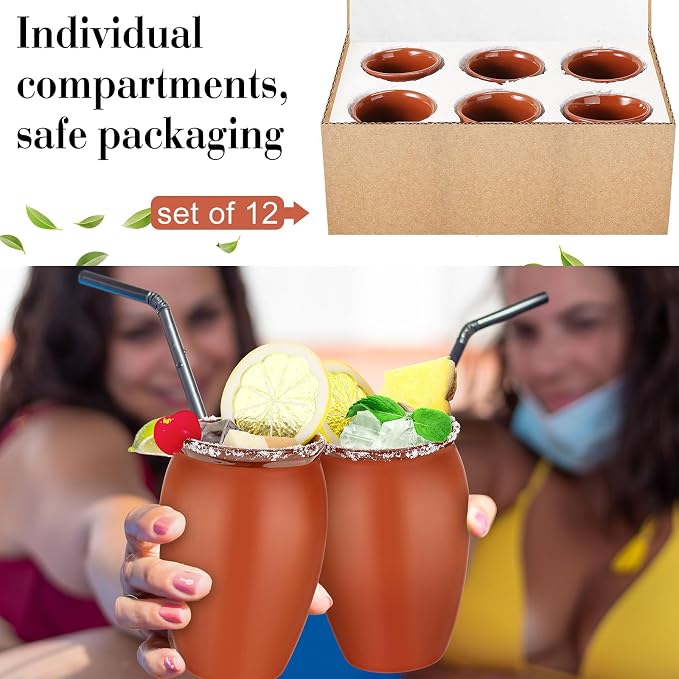 Gejoy 12 Set 20 oz Cantaritos De Barro Mexicanos Cantaritos Shooters Pottery Taco Tuesday Mexican Clay Cup Fiesta De Barro Mexicanos Cocktail Cups Cocktail Glasses for Tequila Margaritas Mojitos