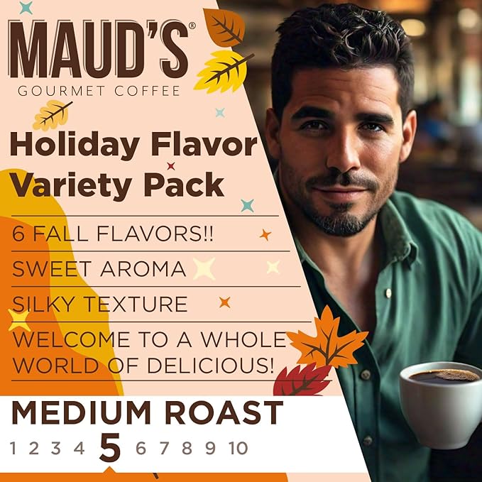 Maud's Fall Flavored Coffee Pods Variety Pack, 42ct, 6 Assorted Flavors, Medium Roast Coffee in Single Serve Pods – 100% Arabica Beans, Compatible with Keurig K Cups Maker
