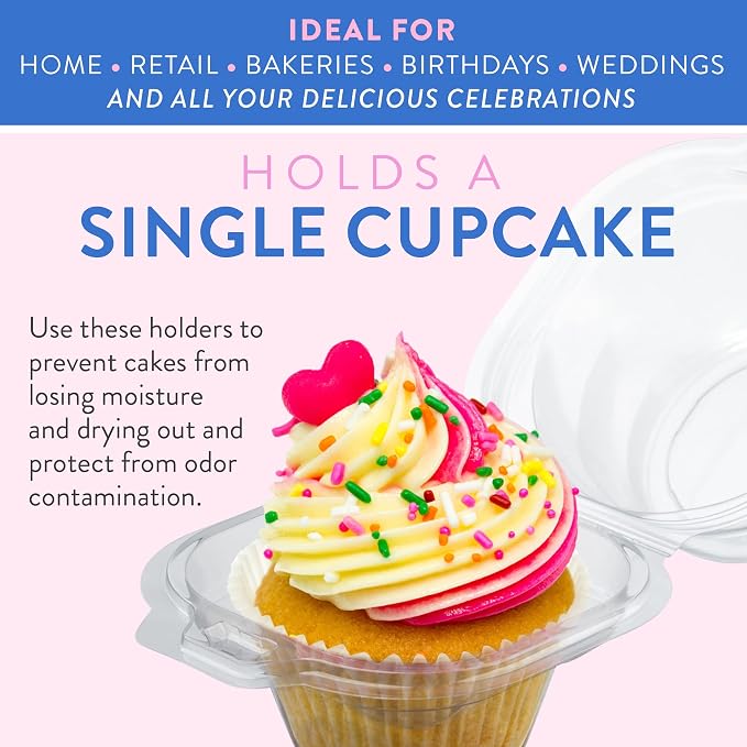 Individual Cupcake Containers (200 Pack) | Clear Plastic Disposable Cupcake Boxes/Holders | Single Cupcake Holder with Dome Lid Bulk | BPA-Free Plastic Cupcake Muffin Container Carrier Boxes to Go