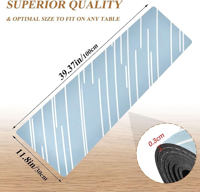 2-in-1 Table Runner Trivet for Hot Dishes Heat Resistant Hot Plate Mat Pad 39x12 Inch Waterproof Table Protector Trivets for Countertop Blue Minimalist Lines