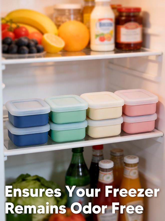 8PCS 1/2 Cup Silicone Freezer Molds with Lid, Silicone Soup Freezer Molds Meal Prep Containers, 1/2 Cup Portions Cubes for Freezing Sauces, Ice Cream, Meal Prep