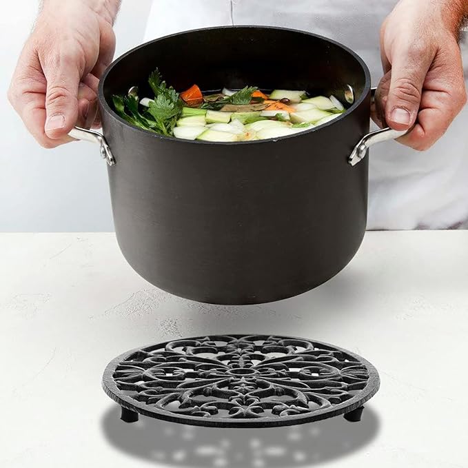 Sumnacon 2Pcs Oval Cast Iron Trivet - Antique Heat Resistant Metal Trivet for Hot Dish Pot Pan Teapot, Vintage Well Made Hot Plate Pad for Kitchen Dining Countertop Table