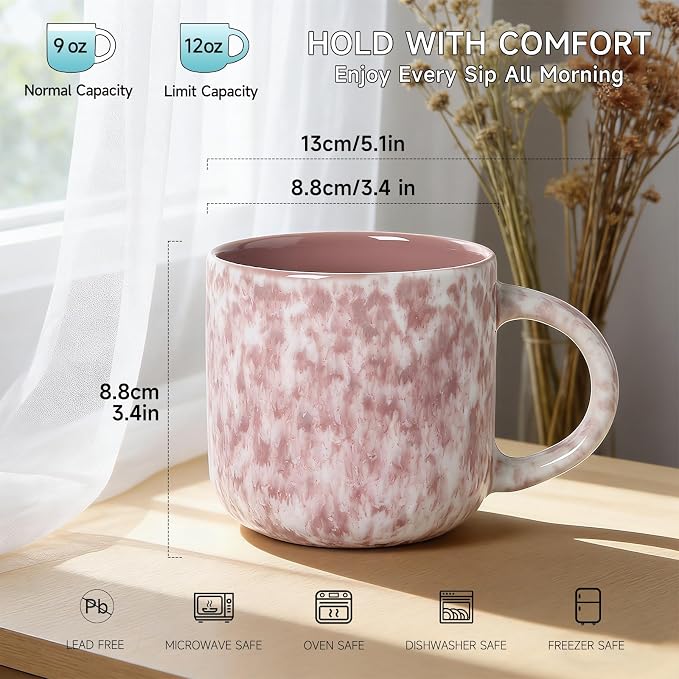 MONITO 12 OZ Coffee Mugs Set of 4, Ceramic Coffee Mugs,Modern Coffee Mugs Set with handle for Tea/Latte/Cappuccino/Milk/Cocoa. (Red, 4 Count（Pack of 1）)