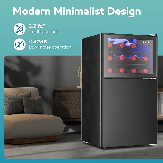 EUHOMY Double Door Mini Fridge With Freezer, Freestanding Wine Cooler Refrigerator With Reversible Door, Compact Refrigerator Temperature Control, Wine Fridge Perfect For Kitchen Home Office.