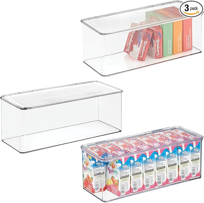 iDesign Plastic Stackable Hinged-Lid Storage Box for Kitchen, Bathroom, or Office - Set of 3 - Clear