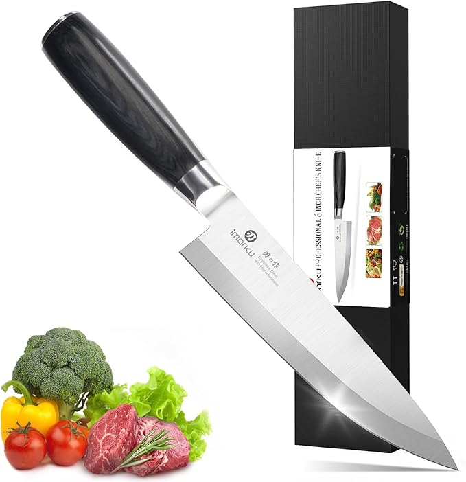 imarku Chef Knife 8-Inch Pro Japanese Kitchen Knife High-Carbon Stainless Steel Paring Knife Ergonomic Handle Rasor Sharp Single-Bevel Edge Gift for Men