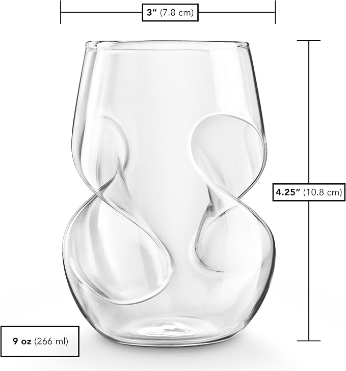 Final Touch Conundrum White Wine Glasses - Set of 4 Stemless Handcrafted Glasses - 9 oz Capacity - Sleek Curves for Comfortable Tasting - Dishwasher Safe (GG5008)