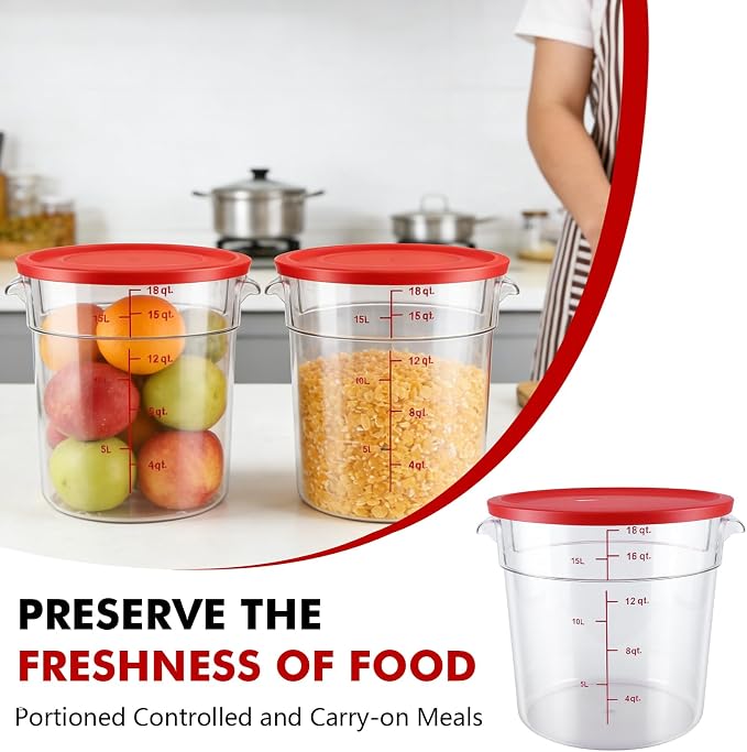 2 Pack Square Food Storage Container With Lid,12-22 Quart Commercial Storage Box With Scale & Handle,Cake Making,Dough Marinating Meat,Kitchen Supplies (Polycarbonate, Round 16 Quart)
