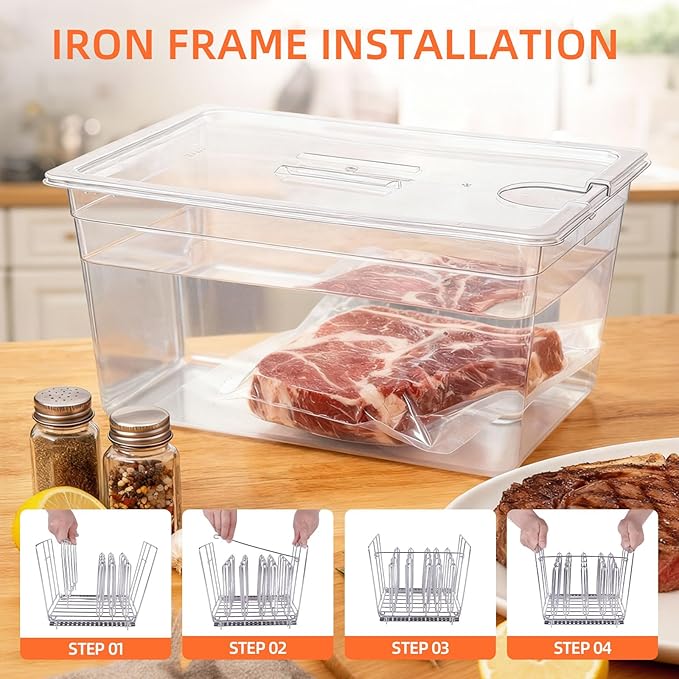 Sous Vide Container 26 QT with Lid, Rack & Spoon-Precision Cooking Tub for Anova Nano, Joule, Instant Pot Immersion Circulators - Large Accessories Kit (Elliptical opening)