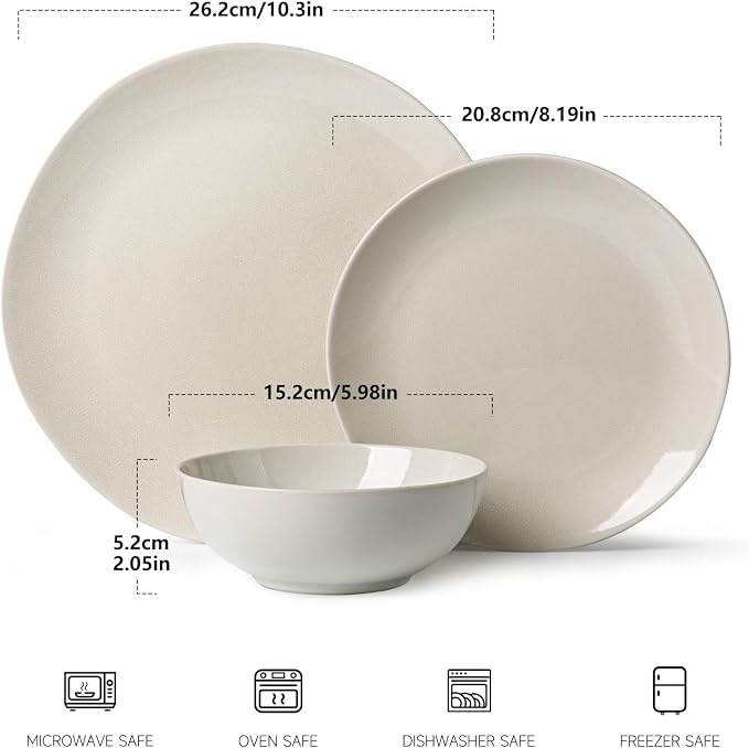 Ceramic Dinnerware Sets for 4,12 Pieces Plates and Bowls Sets, Plates Pasta Bowls Soup Bowls, Modern Stoneware Dishes, Reaction Glaze (White)