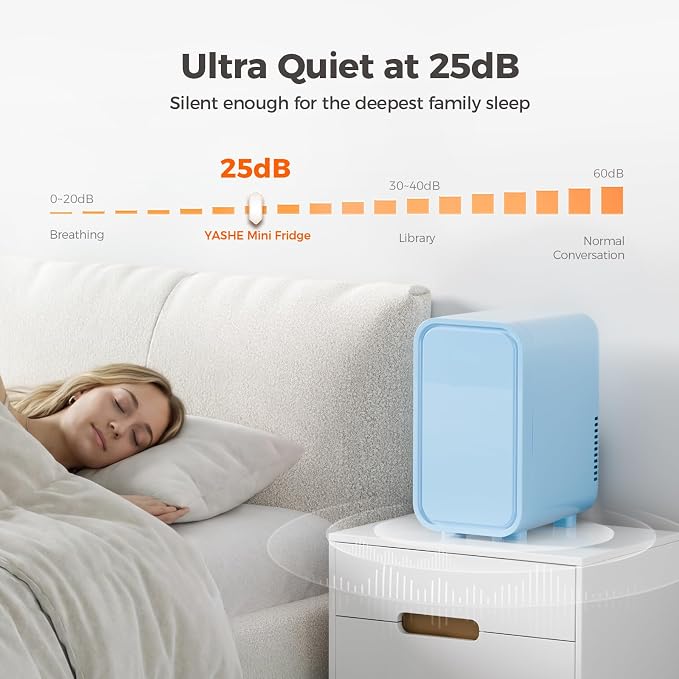 OSTBA Mini Fridge for Skincare, 6 Liter/8 Can 110V AC/DC Portable Thermoelectric Cooler Refrigerators for Bedroom, Skincare, Beverage, Office, Dorm Room and Car, Blue