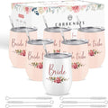 CARAKNOTS Bride Tribe Gifts Bride Tribe Cups Set of 6 Bachelorette Party Gifts Wedding Wine Tumbler for Bridal Shower Engagement Party Favor Cups Pink Stainless Steel Tumbler with Lid and Straw 12 oz