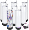 8 Pack 20Oz Music Speaker Tumbler, Skinny Straight Sublimation Tumblers, Stainless Steel Double Wall Insulated Speaker Cup With Detachable LED Light（Black）