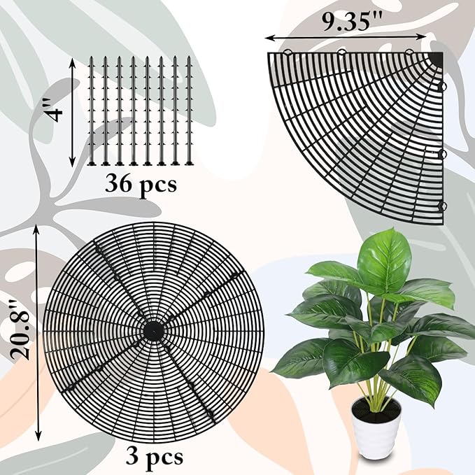 Z metnal Plant Pot Grid 20.8", 3 Pcs Cuttable Grid Flower Pot Cover, Plastic Grid Plant Pot Cover, Black, Flower Protector Cat Dog Digging Stopper Baby Kids Safety Plant Grid Pot Cover
