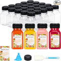 TOMNK 32pcs Juice Bottles with Caps, 4oz Plastic Containers with Lids Empty Reusable Clear Ginger Shots Bottles with Label, Funnel, and Brush Beverage for Juicing, Smoothies, Drinking, Fridge