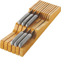 Knife Block Drawer Organizer - Bamboo Knife Drawer Organizer Insert for Kitchen Drawer, In Drawer Knife Holder, 16 Slot Drawer Knife Block, Drawer Knife Organizer, Knife Storage Organizer for Drawer