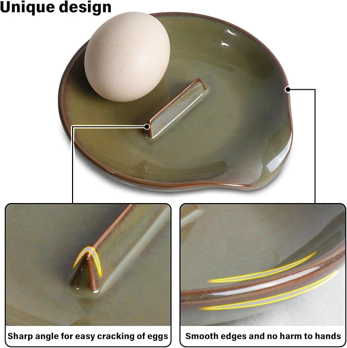Egg Cracker Spoon Holder, Spoon Rest for Kitchen, Ceramic Spoon Holder for Stove Top, Cooking Spoon Holder,Heat Resistant Utensil Rest for Countertop, Dishwasher Safe, Blue (Green)