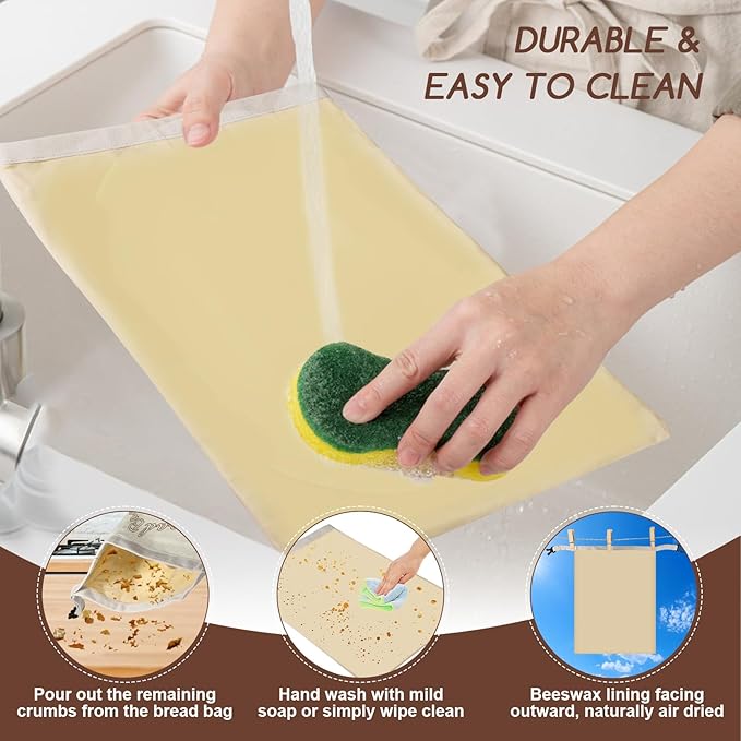 Beeswax Bread Bags for Sourdough, 2 Pack Reusable Bread Bag for Storage XL 17x13 Inch, Large Linen Beeswax Bread Bags for Homemade Sourdough with 1 Linen Bowl Cover - Keep Fresh, Freezer Safe