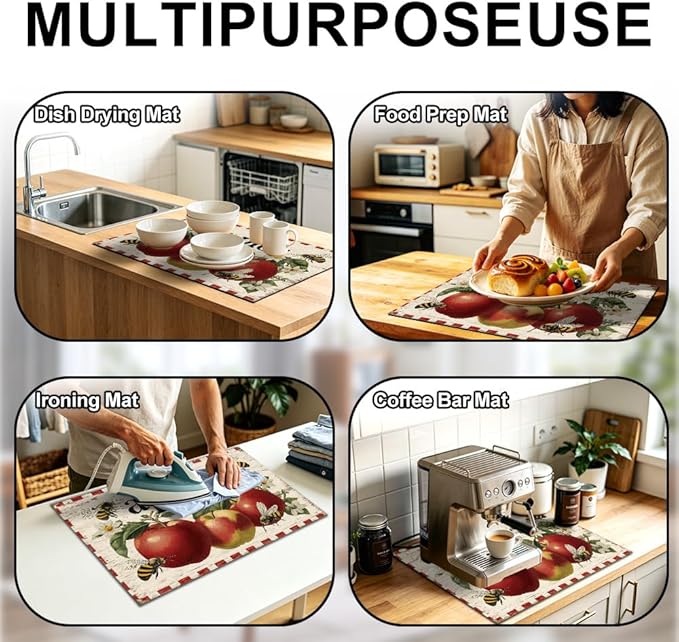 Stove Top Cover for Electric Stove 28.4 x 20.5 Inch Non Slip Stove Mat Oil Proof Apples Bees Glass Cooktop Protector Kitchen Mat