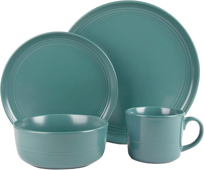 10 Strawberry Street Double Line 16 Piece Dinnerware Set, Emerald Green