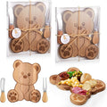 Ziliny 2 Set Baby Shower Prizes Bear Shaped Cheese Board with Cheese Knives and Forks Baby Shower Party Favors Gift Box for Wedding Bridal Birthday Gender Reveal Favor (Acacia Color)
