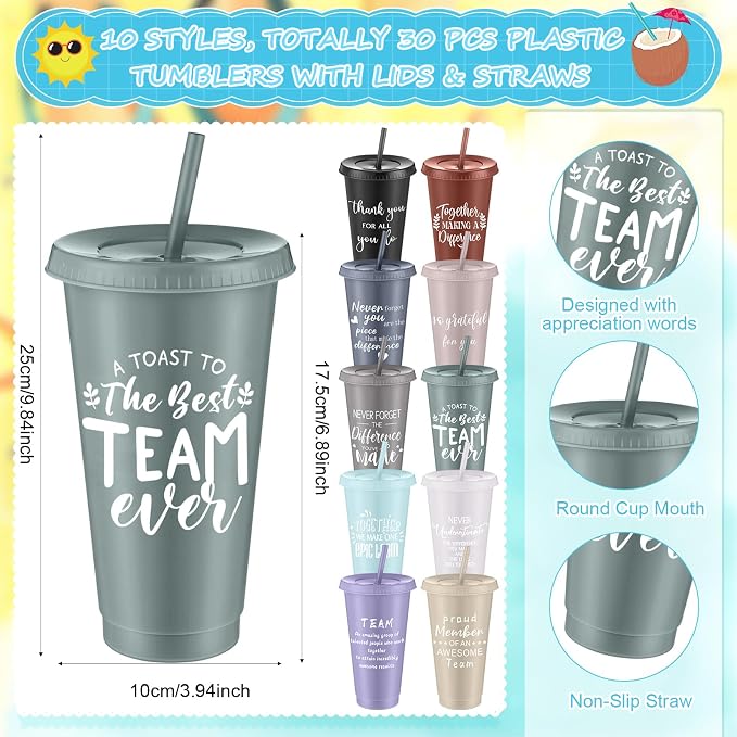 Shellwei 90 Pcs Employee Appreciation Gifts Bulk 24 oz Thank You Tumbler with Lid and Straw Mini Spiral Notebooks and Pens Appreciation Gifts for Team Employee Coworkers Teacher (Teamwork)