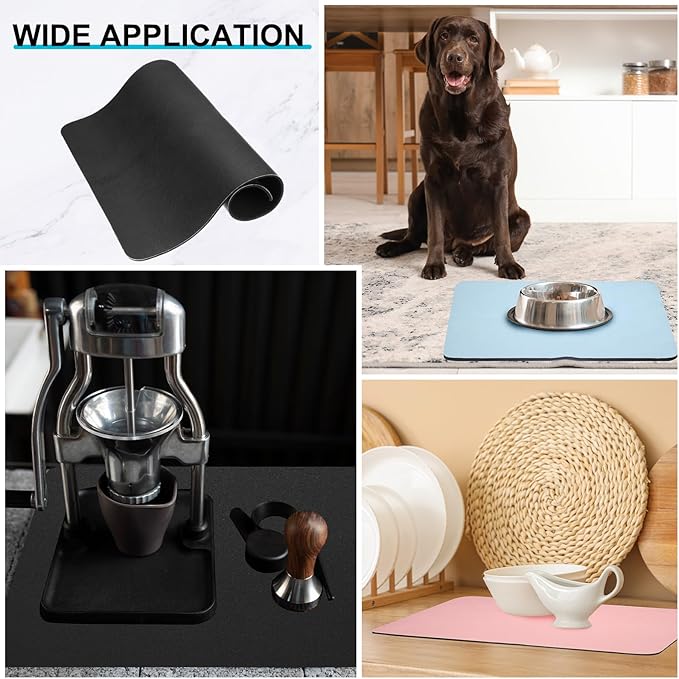 uxcell Dish Drying Mat for Kitchen Counter, 20" x 16" Absorbent Coffee Mat Rubber Backed Hide Dirt for Kitchen Countertop Coffee Mat Heat Resistant Non-Slip, Black
