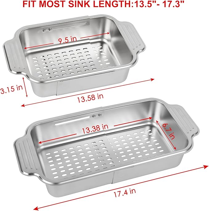 4 In 1 Collapsible Colander Strainer, 304 Stainless Steel Expandable Over the Sink Colander, Foldable Large Colanders Basket to Wash Vegetable and Fruits, Drain Cooked Pasta and Dry Dishes