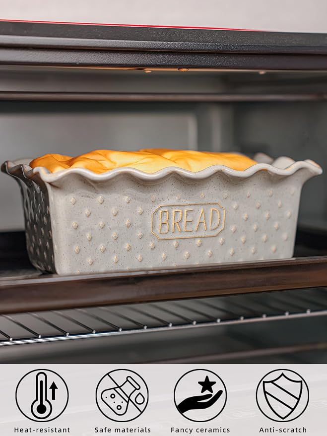 Ceramic Loaf Pan for Baking Bread, 9"X5" Bread Pans (Vintage Grey)