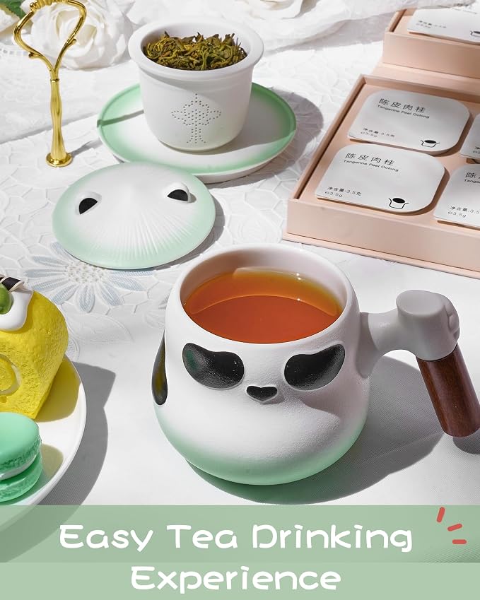 ZENS Tea Cup with Infuser and Lid for Loose Leaf Tea Steeper, 11 oz Cute Panda Tea Mug with Strainer and Coaster for Daughter, Collector's Mug Gifts