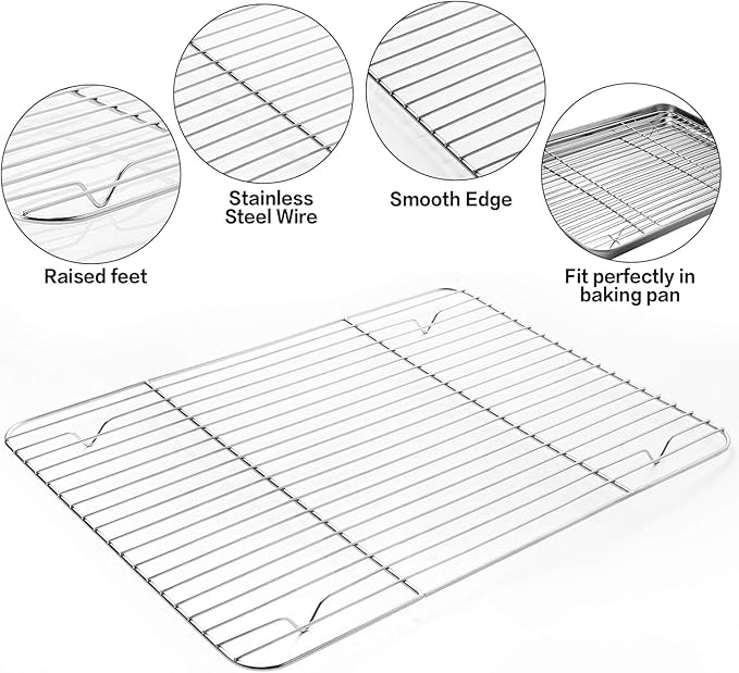 9 Pcs Stainless Steel Baking Sheet Tray Cooling Rack with Silicone Baking Mat Set, and 6 Pcs Glass Measuring Cups with Lids Set, for baking, Kitchen