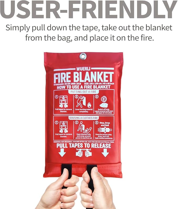 Fire Blanket, 47" x 71",Fiberglass Fire Blanket for Camping and Fire Fighting Shelters