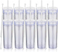 Volhoply 16oz Plastic Skinny Tumbler with Lid and Straw Bulk 10 Pack,Insulated Double Wall BPA Free Matte Acrylic Tumblers,Iced Coffee Travel Reusable Party Cup,Customizable Diy Gifts(Clear,10 Set)