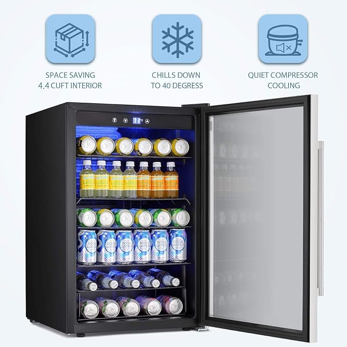 Antarctic Star Beverage Refrigerator Cooler - 145 Can Mini Fridge Glass Door for Soda Beer or Wine, Clear Front Door for Home Office or Bar, 4.4Cu.Ft