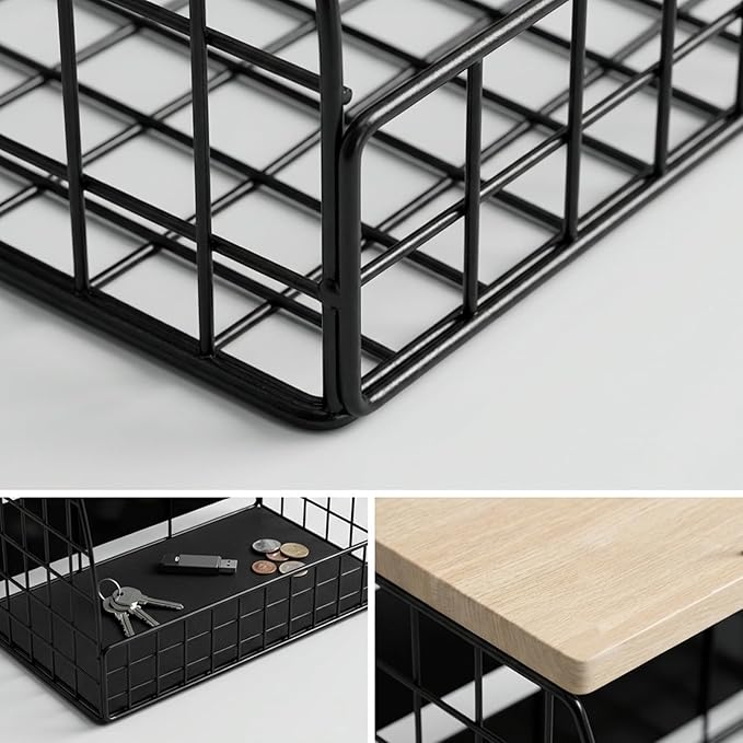 REFGY Magnetic Shelf for Fridge - 35LBS Max Load Magnetic Basket for Refrigerator Side, Large Magnetic Spice Rack with Removable Hooks & Top Natural Texture Board.