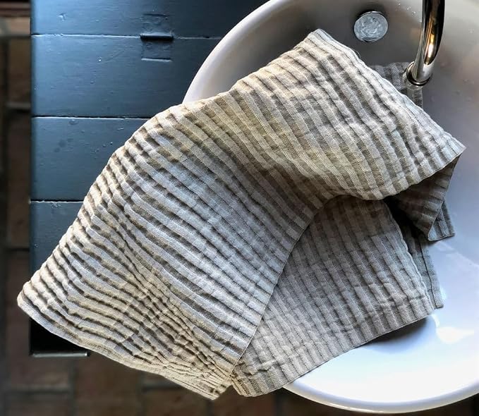 Vaxbo Lin 100% Linen Hand + Tea Towels | Made in Sweden | Different Sizes + Stunning Array of Colors - Storm + Little Storm (White/Golden, Storm 50x70cm (19.5x28.5))