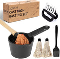 BBQ Mop Brush and Cast Iron Basting Pot - Grilling Tool Set with Basting Brush an Meat Shredder Claws for Meat Smoker, Grill and Stove(8pcs)