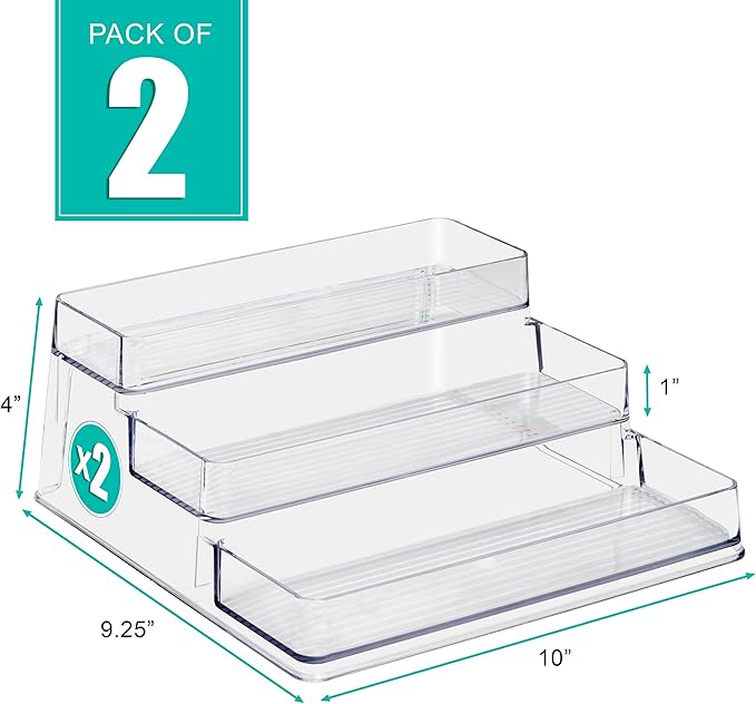 Sorbus Premium 3-Tier Spice Rack Organizer - Acrylic Spice Organization for Cabinet, Multipurpose Shelf - Durable Spice Organizer for Kitchen, Pantry, Room, Office & Countertop - 2 Pack