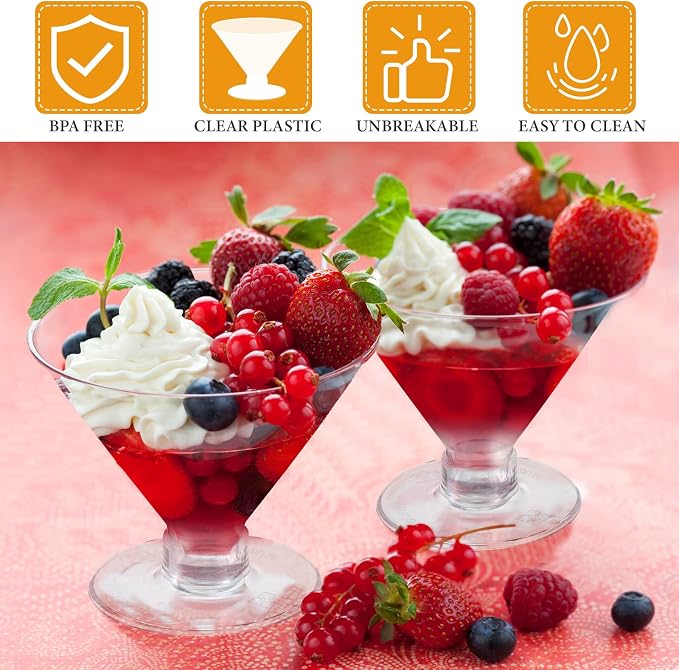 Yinkin 12 Pcs 5 oz Plastic Martini Glasses Disposable Clear Cocktail Dessert Parfait Glasses Unbreakable Mini Martini Cups for Wedding Party Bowl Wine Ice Cream (Stemless)