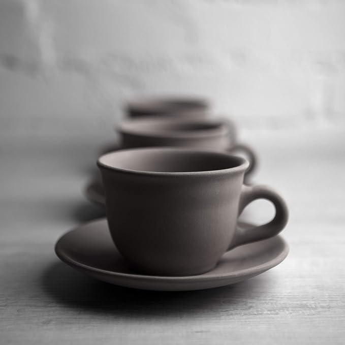 City to Cottage Handmade Black and White Polka Dot Ceramic 8.4oz/250ml | Cappuccino, Coffee, Tea Cup and Saucer, Unique Designer Pottery for Tea Lovers